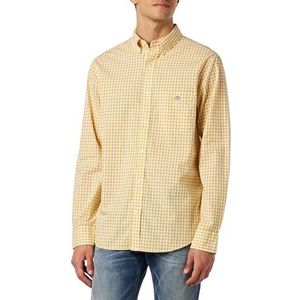 GANT Heren REG POPLIN Gingham Shirt Klassiek overhemd, Parchment Yellow, Standaard, Parchment Yellow, L