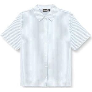 PIECES Pcsally Ss Shirt Noos Qx Overhemd voor dames, Cloud Dancer/Stripes: hydrangea, 52 Grote maten