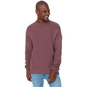 Trendyol Heren ronde hals effen oversized sweater sweatshirt, roze, L
