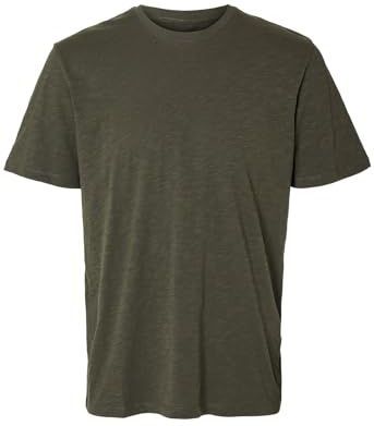 SELECTED HOMME - Slhaspen Slub Ss Noos - T-shirt - Bruin - Ronde Hals