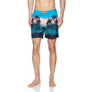 Original Penguin Heren Sunset Beach Printed Fixed Volley Shorts, Blauw (Diva blauw), M