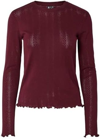 PIECES - Shirt - Bordeaux - Lange Mouw - Slanke Pasvorm