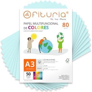 Kleurpapier, verpakking met 50 vellen A3, 80 g, kleurrijk papier voor knutselwerk, printer, scrapbooking – ideaal voor Origami, Papyroflexia, kantoor en school (lichtblauw, 50 h)