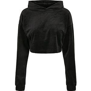 Urban Classics Korte oversized capuchontrui voor dames van zacht fluweel, buikvrije hoodie, maat XS tot 5XL, zwart, 5XL