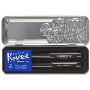 Moleskine Kaweco Ballpoint and Foutain Pen Set, Black, Medium Point and Medium Nib (0.7 MM), Blue Ink