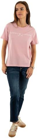 Tommy Hilfiger Dames REG Corp Logo C-NK SS WW0WW40276 Overige Tops, Roze (Bonita Roze), M, Roze (Bonita Roze), M