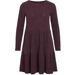 Vila Dames Vielita L/S korte jurk, wijnrood, S
