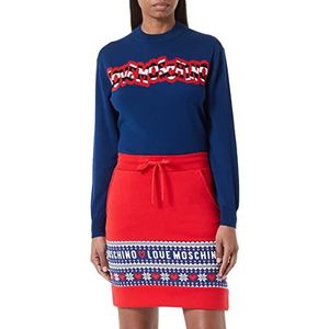 Love Moschino Dames Mini met Insert Allover Hearts & Penguins Bedrukte Rok, Rood Blauw Wit, 40