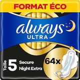 Always Ultra Secure Night Extra - Maat 5 - Maandverband Met Vleugels - Voordeelbox 64 stuks