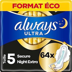 Always Ultra Secure Night Extra - Maat 5 - Maandverband Met Vleugels - Voordeelbox 64 stuks
