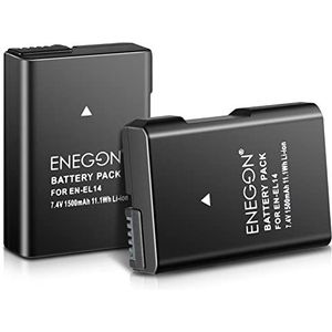 ENEGON EN-EL14 EN-EL14A accu 1500mAh (2 stuks) compatibel met Nikon Coolpix P8000 P7800 P7700 P7200 P7100 P7000 Df, DSLR D3100 D3200 D3300 D3400 D511 00 D5. 2000 D5300 D5500 D5600