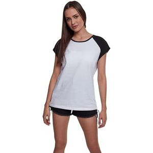 Urban Classics Ladies T-shirt Contrast Raglan Tee, casual T-shirt voor vrouwen, regular fit, verkrijgbaar in vele kleuren, maten XS-5XL, wit/zwart, L