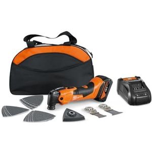 FEIN Multimaster AMM 500 Plus 4.0 Ah NYLON BAG EDITION, multitool met 18 accessoires. Compatibel met AMPShare/Bosch Professional 18V-accu's, inclusief een 18 V 4 Ah accu en oplader. In FEIN nylon tas