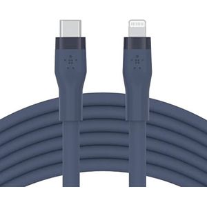 Belkin BoostCharge Flex siliconen USB Type C/Lightning-kabel (3 m), MFi-gecertificeerde 20 W PD Power Delivery-snellaadkabel voor iPhone 14/14 Plus, 13, 12, Pro, Max, mini, SE, iPad en meer – Blauw