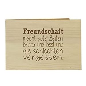 Originele houten wenskaart - Vriendschap - 100% handgemaakt in Oostenrijk, uit dennenhout gemaakte uitnodigingskaart, wenskaart, vouwkaart, ansichtkaart, verjaardagskaart, vriendschapskaart