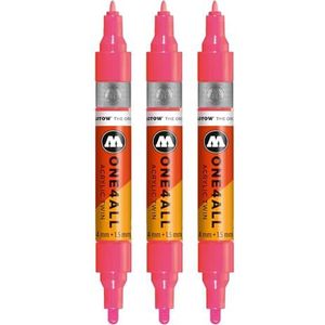 Molotow One4All Acrylic Twin Marker (1,5 en 4,0 mm lijndikte, zeer dekkend en permanent, sneldrogend, navulbaar, voor bijna alle ondergronden) 3 stuks kleur 262 antistatisch neonrood fluo