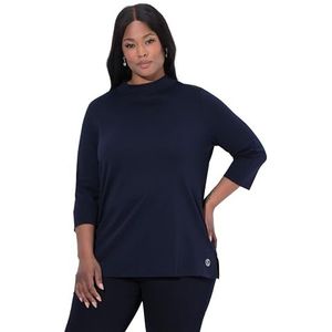 Ulla Popken Dames grote maten grote maten plus size shirt, A-lijn, opstaande kraag, 3/4-mouw, pima katoen