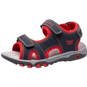 OHU Uniseks O-connar platte sandalen voor kinderen, Steel Grey Fiery Red, 25 EU