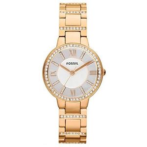 Fossil Virginia horloge voor dames, Quartz uurwerk met Stainless steel of leren band, Roze goudtint en wit met glitter