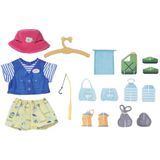 BABY Born Bear Fisherman Outfit 835982 - Outfit met 2-in-1 Top, korte broek met berenprint en roze pluizige muts voor 43cm poppen - Hengel, afval, hanger - Vanaf 1 jaar