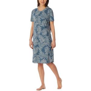 Schiesser - Nachthemd - Katoen/Modal - Atlantisch Blauw - Comfortabele Snit, Ronde Hals, 100 cm Lengte