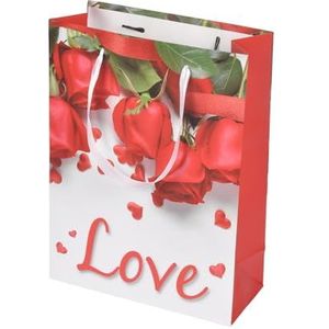 Homéa, Cadeautas van papier, handvat, lint, liefde, roze, H 32 cm