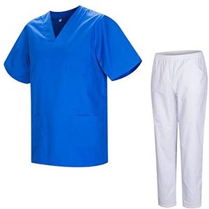 MISEMIYA - Gezondheidsuniform unisex medische gezondheiduniformen met witte broek 817-8312-wit, Royal Blauw, XL