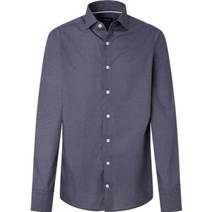 Hackett London Heren overhemd met geometrische print, Blauw (donkerblauw), 3XL