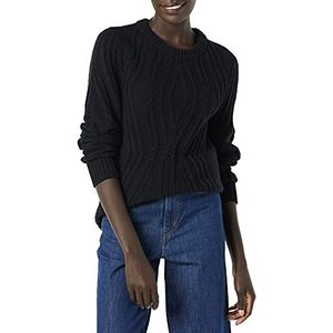Amazon Essentials 100% katoenen kabeltrui met ronde hals, zwart, XL