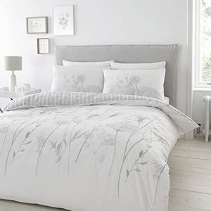 Catherine Lansfield Moerasspirea Bloemen Omkeerbare Dubbele Dekbedovertrek Set met Kussenslopen Wit