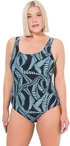 Ulla Popken - Badpak - Lichtblauw / Zwart - Full Cup - Bustier - Met Beugel