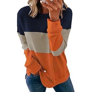 NEYOUQE Damestrui met lange mouwen, kleurblok, ronde hals, sweatshirt, A01 - oranje, M