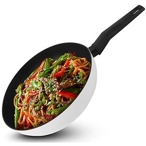 Fackelmann Wokpan Balance 30 cm, anti-aanbak-wok van 90% gerecycled aluminium met ergonomische kunststof handgreep, grote wok met hoge rand voor koken en aanbraden geschikt voor inductie