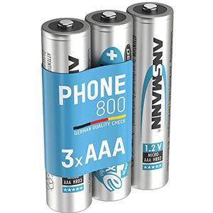 ANSMANN Telefoonaccu AAA 800 mAh NiMH 1,2 V (3 stuks) - oplaadbare potloodbatterijen AAA voor DECT Phone, maxE geringe zelfontlading, ideaal voor draadloze telefoon, babyfoon, walkietalkie