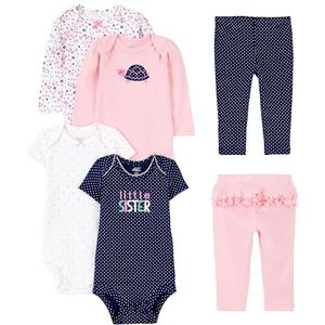 Simple Joys by Carter's Baby Meisjes 6-delige kleine karakter set, roze/marine ruches, pasgeboren