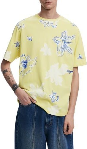 Desigual - T-shirt - Multicolor - Korte Mouwen - Bladeren en Bloemen Ontwerp