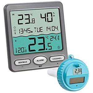 TFA Dostmann digitale draadloze zwembad thermometer VENICE, 30.3056.10, overdracht van watertemperatuur, temperatuuralarm, maximum en minimum waarden, grijs, (L) 116 x (B) 24 (65) x (H) 126 mm