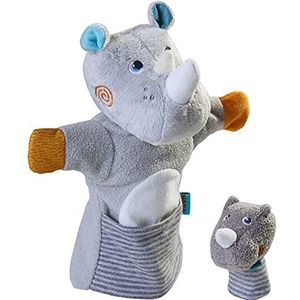HABA 305755 Hand Puppet Rhino with Baby, Hand Puppet from 1.5 Years