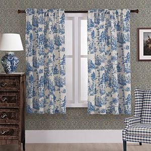 Blauwe gordijnen 160 cm lengte voor woonkamer 2 panelen licht filtering privacy pure bloemen speelgoed print patroon crème beige Chintz katoen verduisterende raamgordijnen verduistering slaapkamer