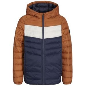JACK&JONES JUNIOR Jjesprint Puffer Hood Mni Noos bufferjas voor jongens, Navy Blazer/Detail: mocha Bisque/Moonbeam Blocking, 122 cm