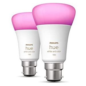 Philips Hue Wit & Kleur Ambiance Smart Bulb Twin Pack LED [B22 Bajonet Cap] - 1100 lumen (75W equivalent). Werkt met Alexa, Google Assistant en Apple Homekit, 2 Count (Pack van 1)