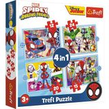 Trefl - Spidey and his Amazing Friends, Spidey's Team - 4-in-1 Puzzels, 4 Puzzels van 12 tot 24 Stukjes - Puzzels met Marvel Heroes Spidey en Super Buddies, voor Kinderen vanaf 3 jaar oud