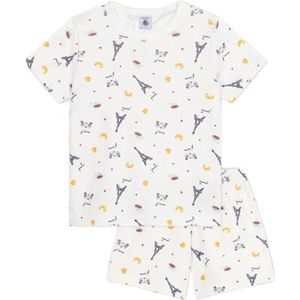 Petit Bateau Pyjama voor kinderen, van katoen, bedrukt met Parijs, Marshmallow/Multico, 24 Maanden