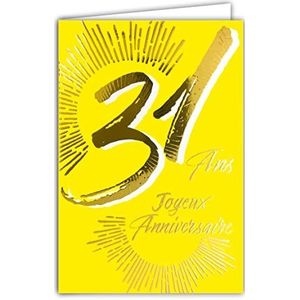 AFIE Verjaardagskaart voor de 31e verjaardag in goudkleurige glans, gestructureerd, voor heren en dames, met envelop binnenin, met envelop