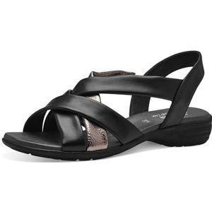 Jana Softline 8-28166-42 020 Damessandalen, zwart/pewter, comfortabele extra brede alledaagse schoen, feestelijk, elegant, platte sandalen, 39 EU breed, Black Pewter, 39 EU Breed