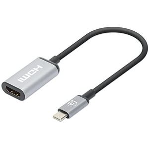 Manhatten 4K @60Hz USB-C naar HDMI-adapter USB 3.2 type C-stekker naar HDMI-aansluiting, actieve converter, aluminium, 15 cm, zwart