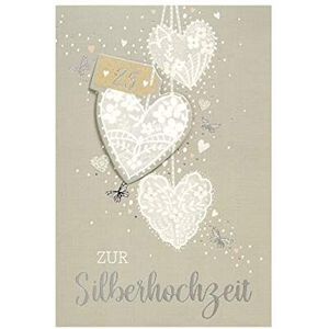 bsb Bruiloftskaart wenskaart voor zilveren bruiloft - UK Greetings, harten op grijs - envelop wit