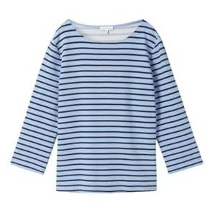 TOM TAILOR Dames 1043102 shirt met lange mouwen en structuur, 36138 - Calm Blue Navy Streep, M