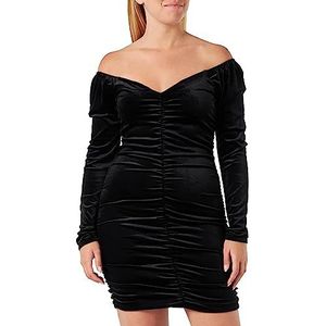 Koton Dames Off The Shoulder Long Sleeve Draped Velvet mini-jurk, zwart (999), M