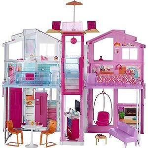 Barbie DLY32 Herenhuis met 3 verdiepingen Opvouwbaar Veel accessoires Poppenhuis vanaf 3 jaar
